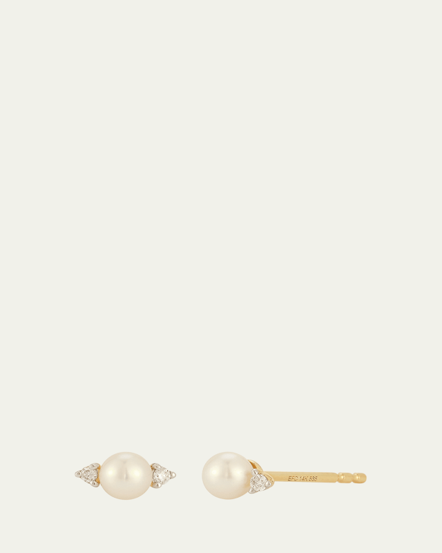 14K Yellow Gold Diamond & Freshwater Pearl Earrings